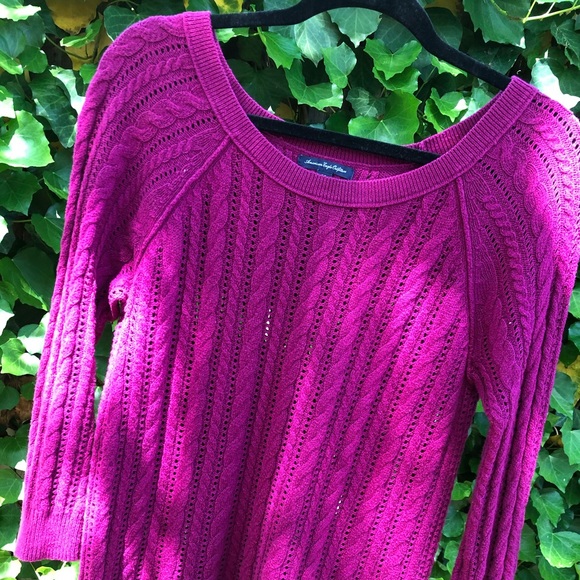 American Eagle Outfitters Tops - 5/$25 AEO Fuchsia Cable Knit Sweater